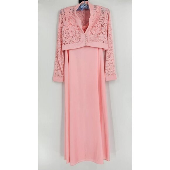 Dresses & Skirts - Vintage L.S. Ayers Pink Maxi Dress Lace Jacket Size 12 Mother of the Bride